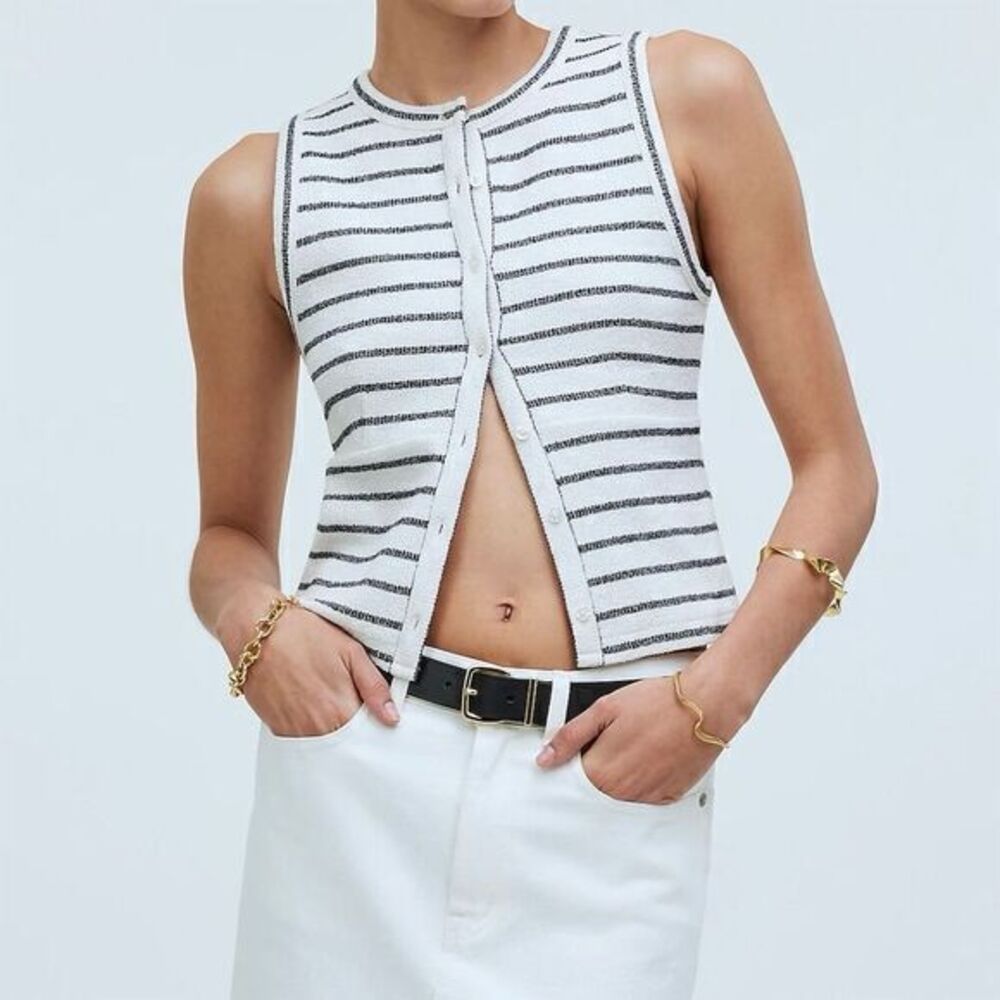 NWT‎ Madewell Women's XS Striped Split-Crewneck Cardigan Tank Sweater Lighthouse